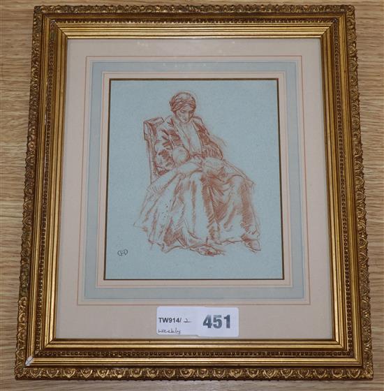 Harry Morley ARA (1881-1943), The Artists Wife and Daughter Beryl, red chalk on blue paper, 16.5 x 13.5cm